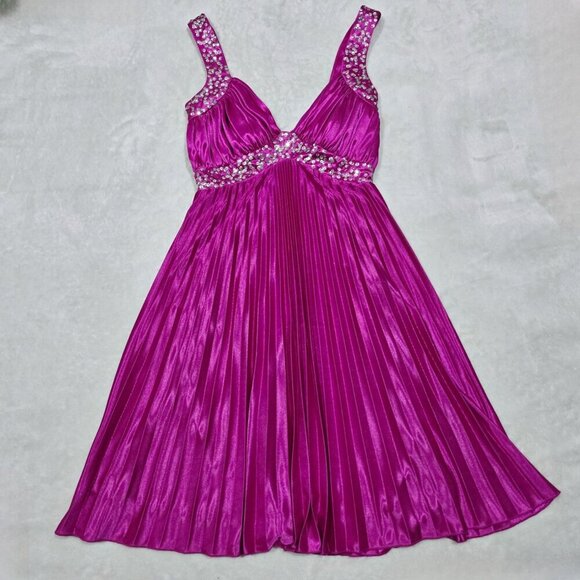 Morgan & Co. ✦ Fuchsia Strapless Dress ✦ Pleated Sequin Mini Sz XS NWOT - Picture 10 of 17